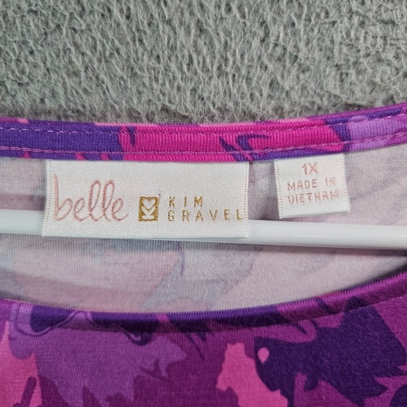 Belle Kim Gravel Top Blouse Women 1X‎ Abstract Print Purple Pink - Picture 4 of 9